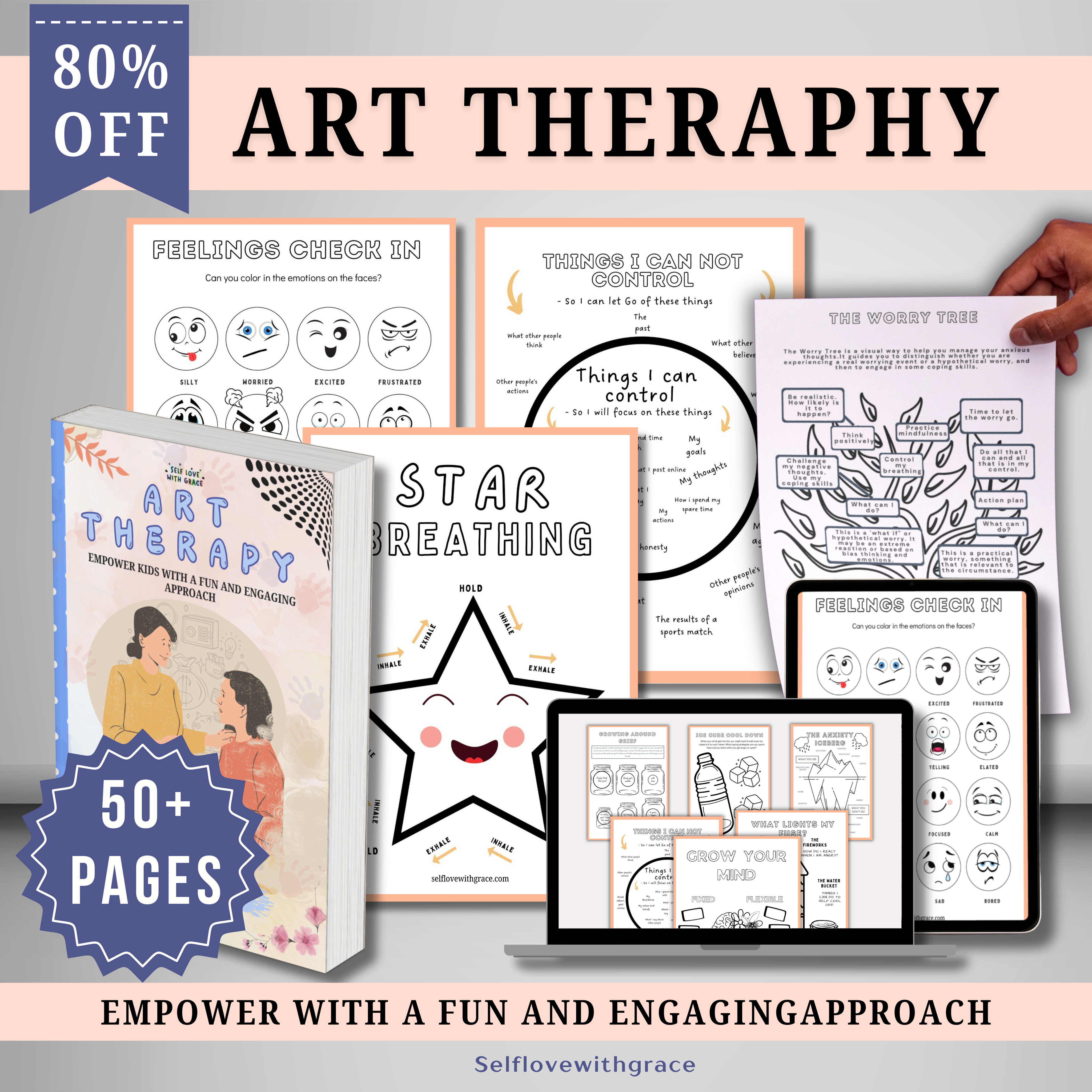 Art Therapy Worksheets For Mental Health, Self-esteem, and Confidence. Therapy Book for Parents, counselors, therapists, and psychologists.