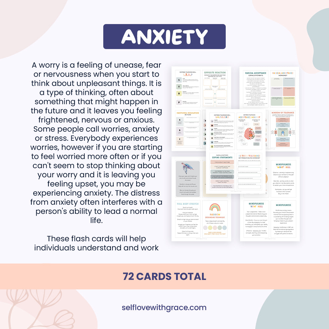 Anxiety coping skill flashcard, therapy worksheet, anxiety relief, coping strategy cards, psychology resources, therapy office decor