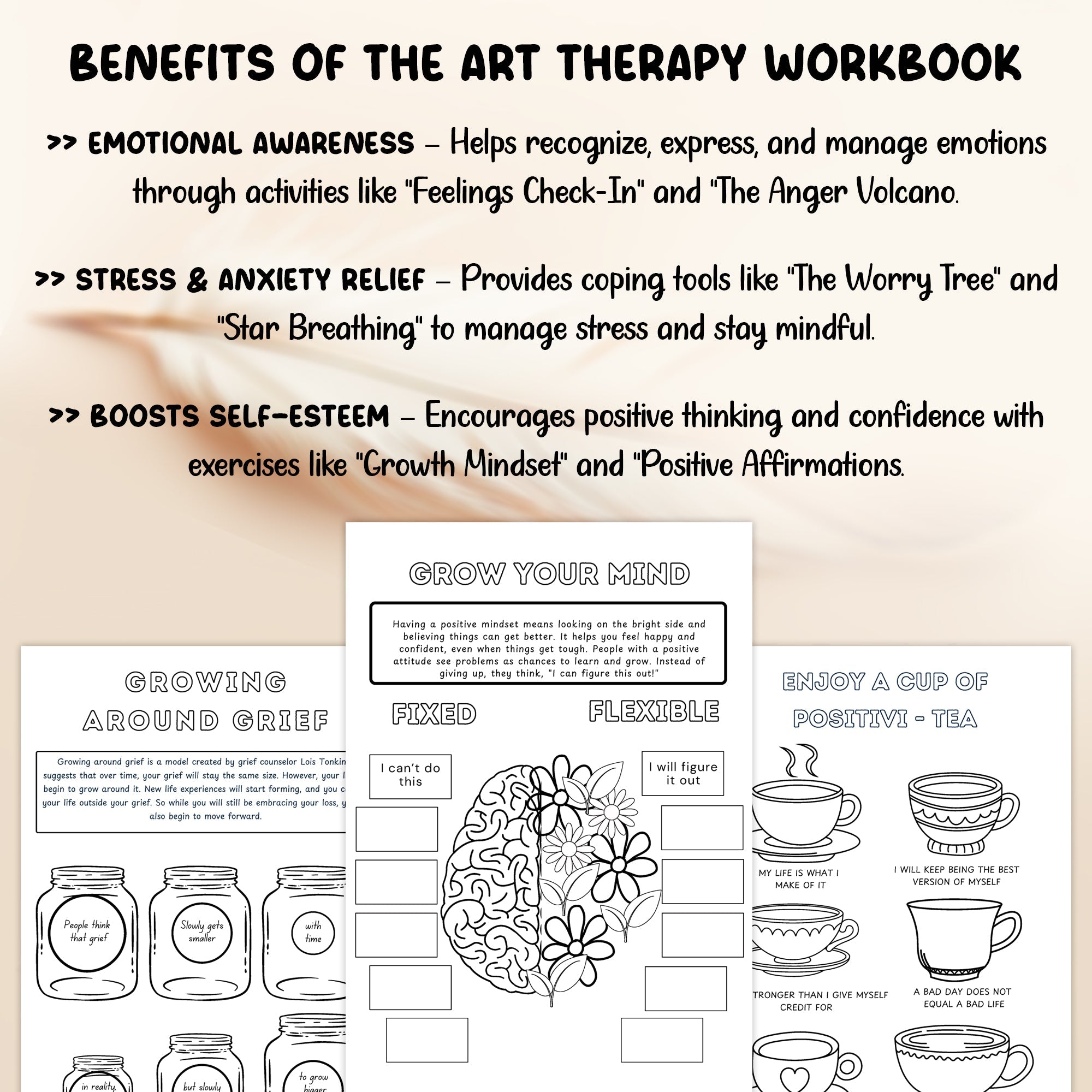 Art Therapy Worksheets For Mental Health, Self-esteem, and Confidence. Therapy Book for Parents, counselors, therapists, and psychologists.