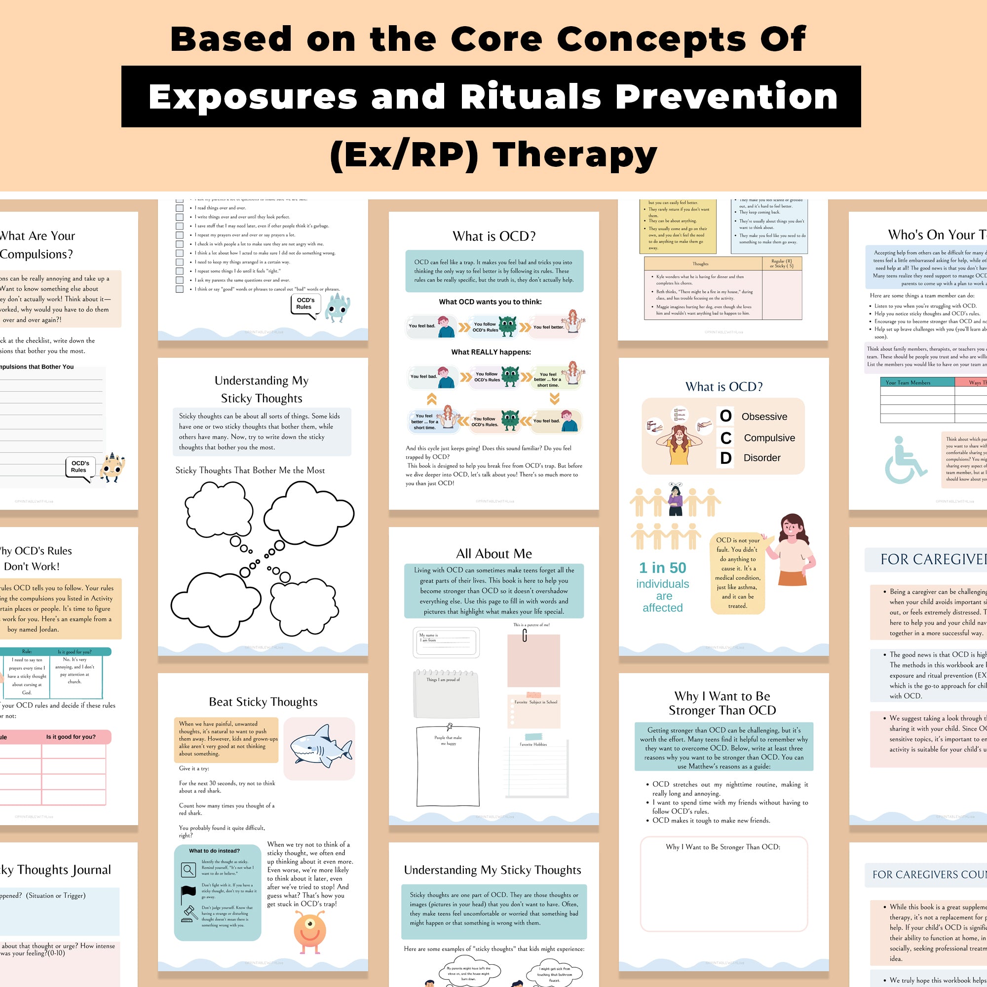 OCD Therapy Worksheets | OCD Tracker and Journal Pages | OCD Management Solutions | Self-Care Workbook Printable