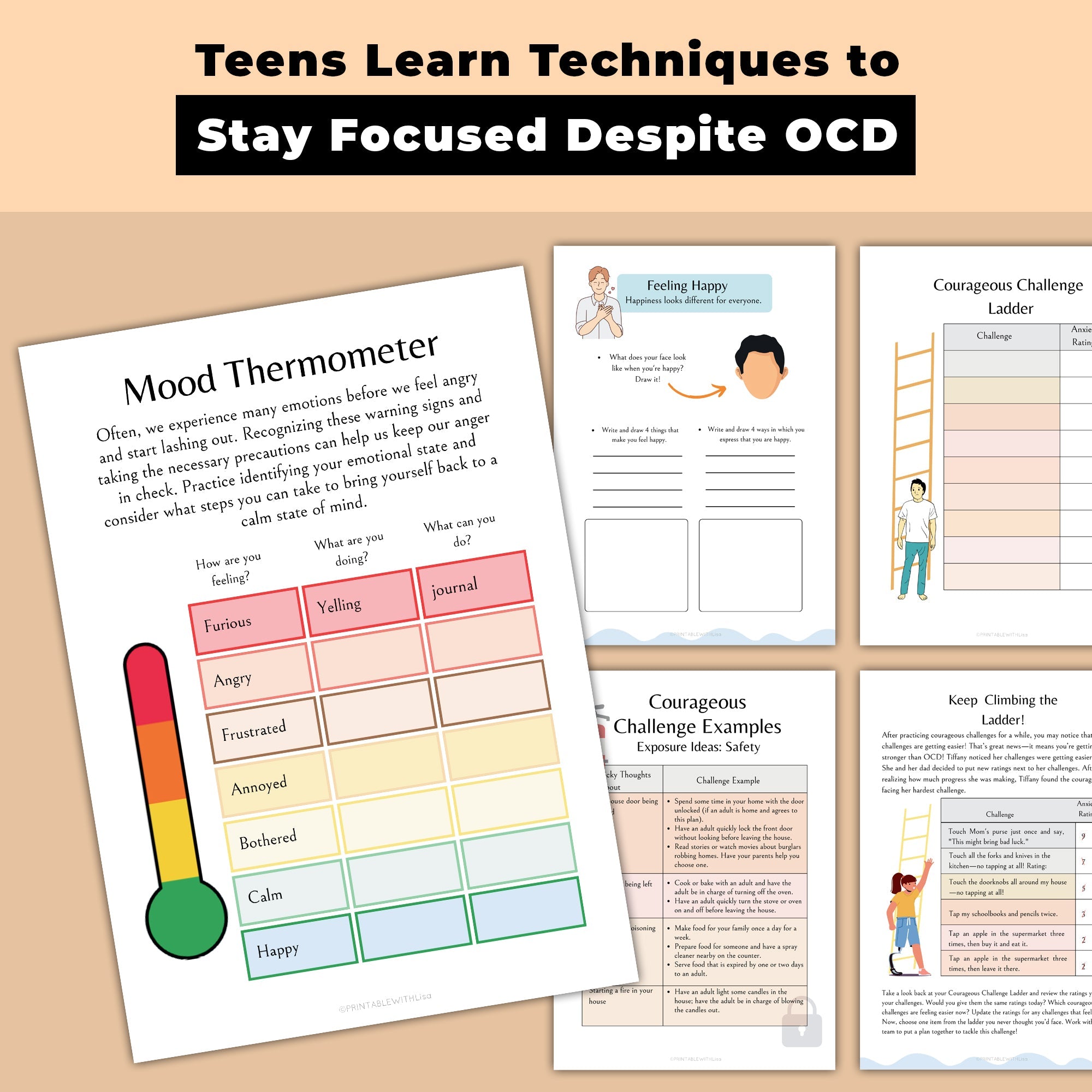 OCD Therapy Worksheets | OCD Tracker and Journal Pages | OCD Management Solutions | Self-Care Workbook Printable