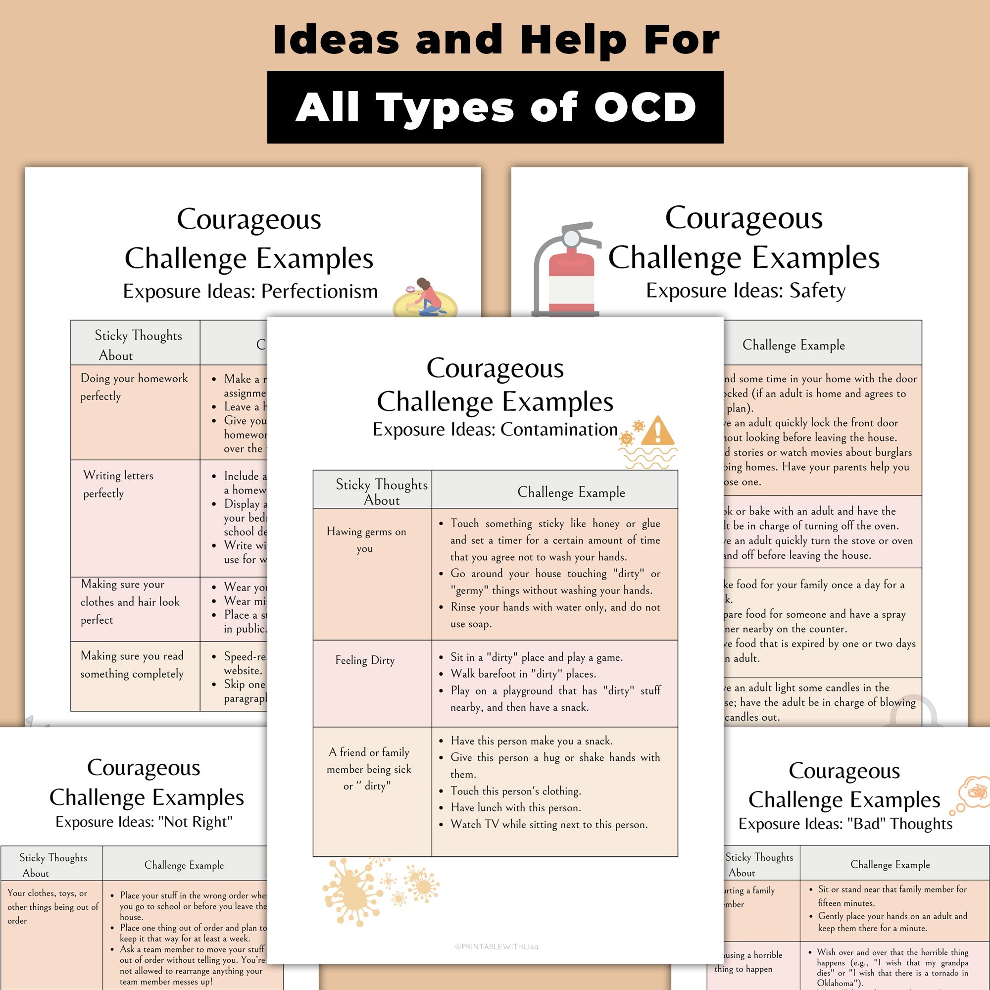 OCD Therapy Worksheets | OCD Tracker and Journal Pages | OCD Management Solutions | Self-Care Workbook Printable