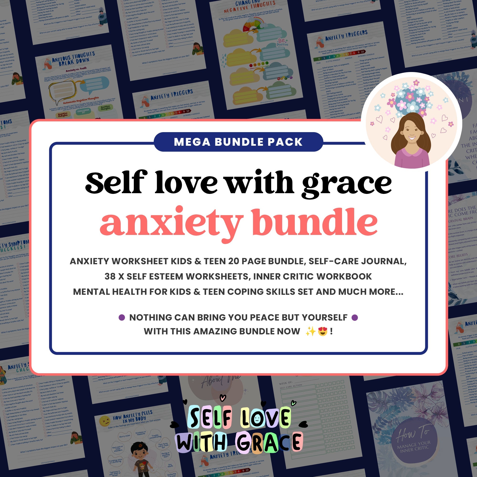 SELFLOVEWITHGRACE Anxiety Bundle - Anxiety Coping Emotional Support Therapy Tools