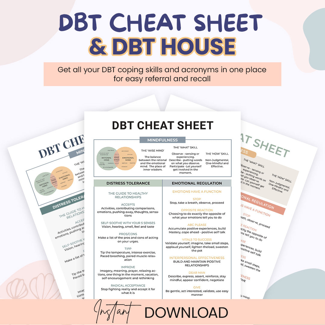DBT Mega Bundle, DBT Skills, DBT Workbook, Therapy Worksheet, Therapy Tools, DBT Flash Cards, DBT Cheat Sheet