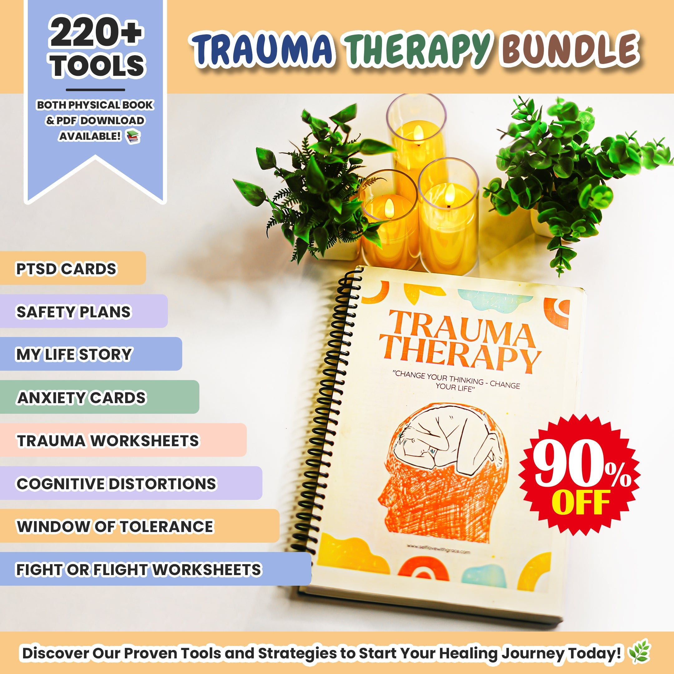 Trauma therapy 90% off bundle, anxiety coping skill card, therapy worksheets, crisis therapy PTSD, anxiety therapy tool, safety plan, BPD